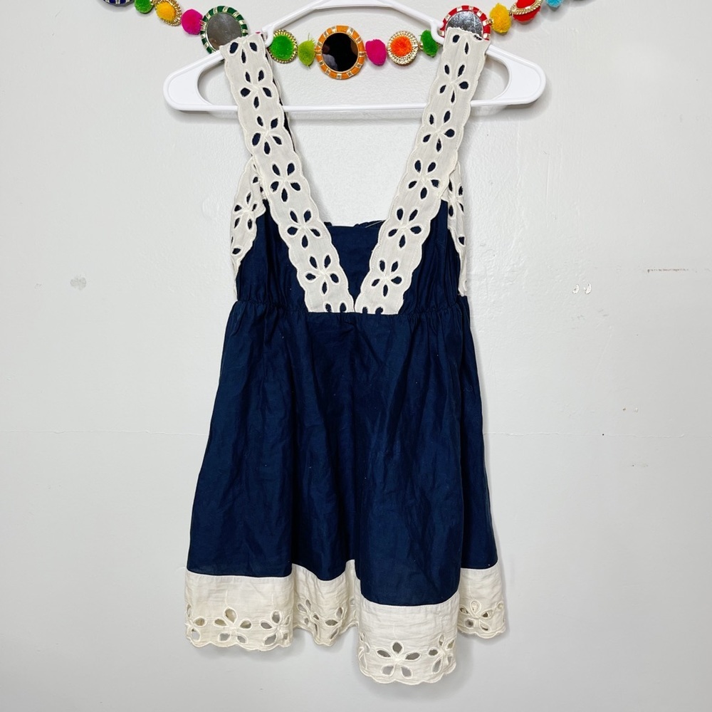 ANTHROPOLOGIE | ODILLE eyelet navy blue tank top